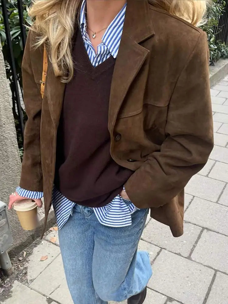 Hannah | Classic Brown Suede Jacket