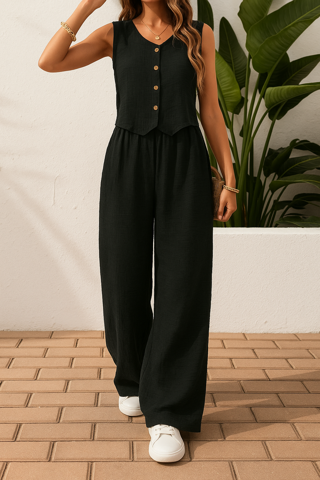 Vivienne | Sleeveless Blouse & Wide-Leg Pants Set