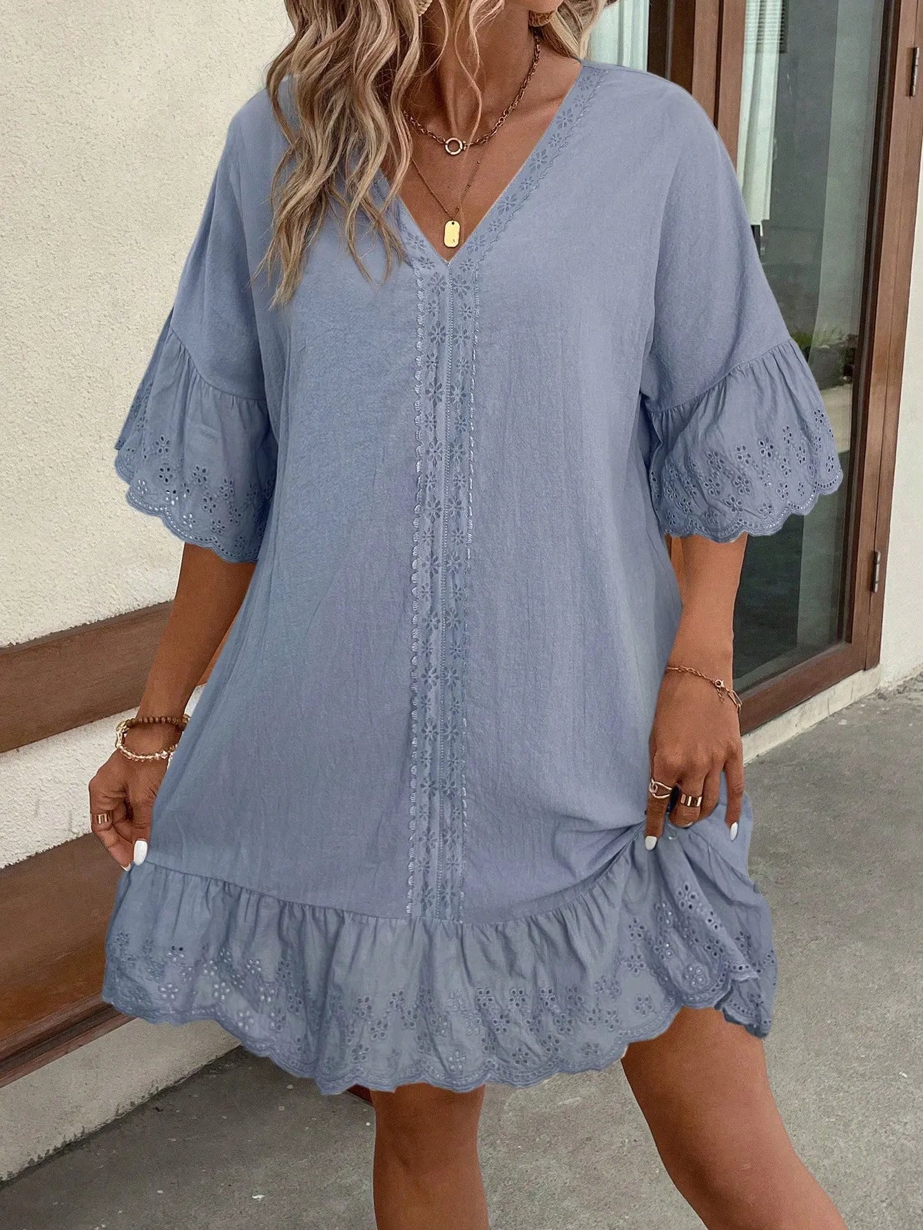 Elowyn | Lace-Trim Ruffle Maxi Dress