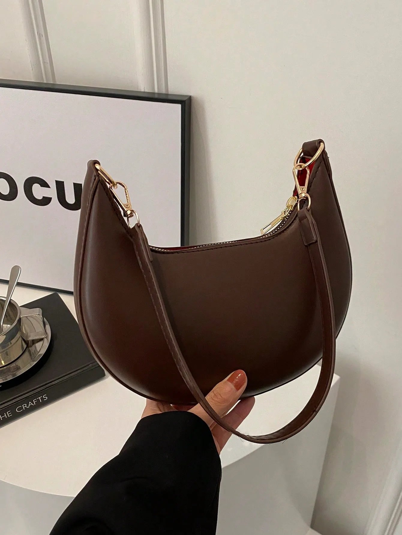 Cress Luxe – PU Leather Half-Moon Shoulder Bag