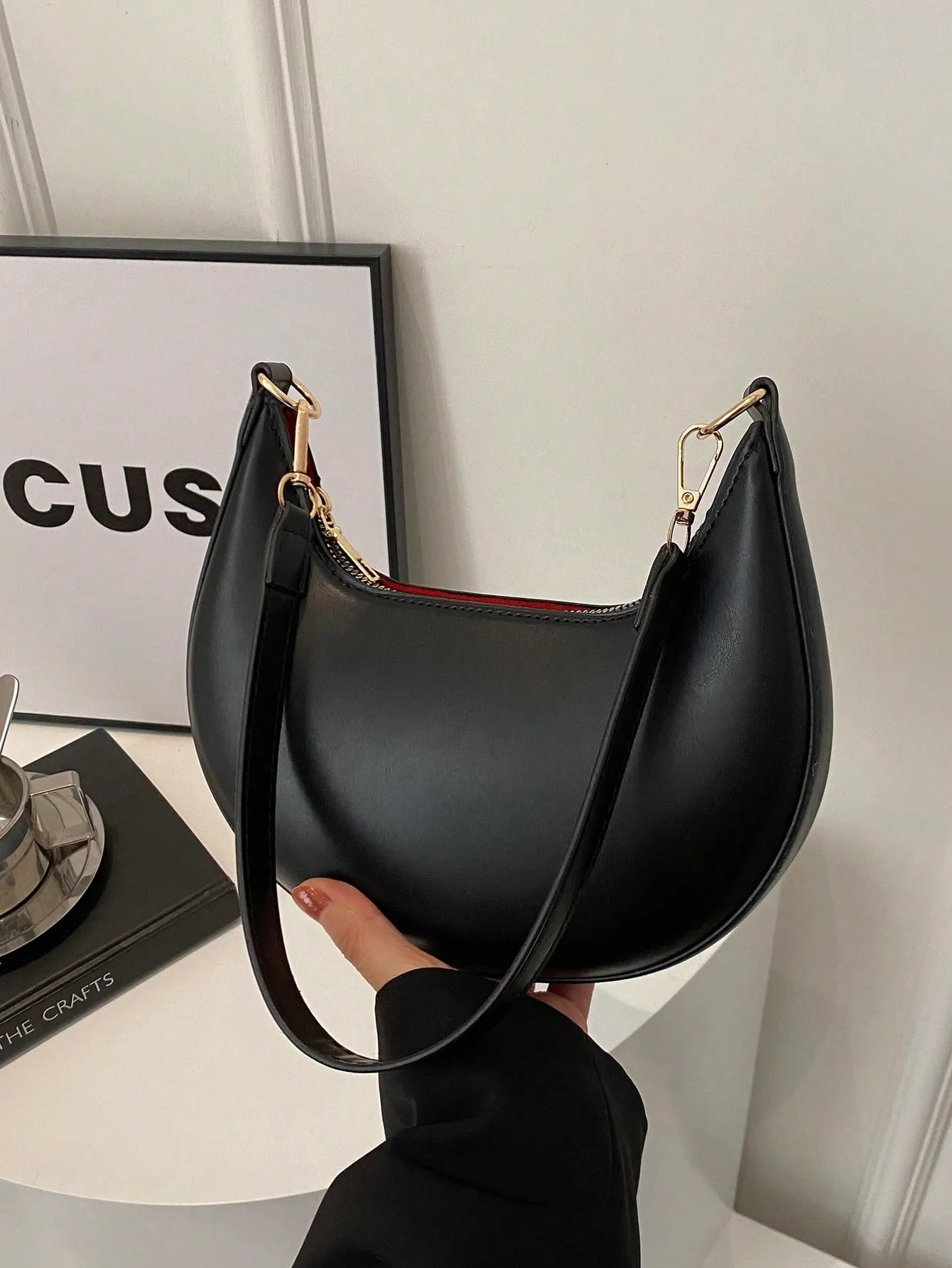Cress Luxe – PU Leather Half-Moon Shoulder Bag