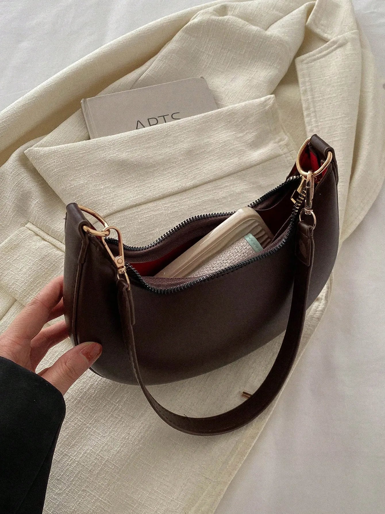 Cress Luxe – PU Leather Half-Moon Shoulder Bag