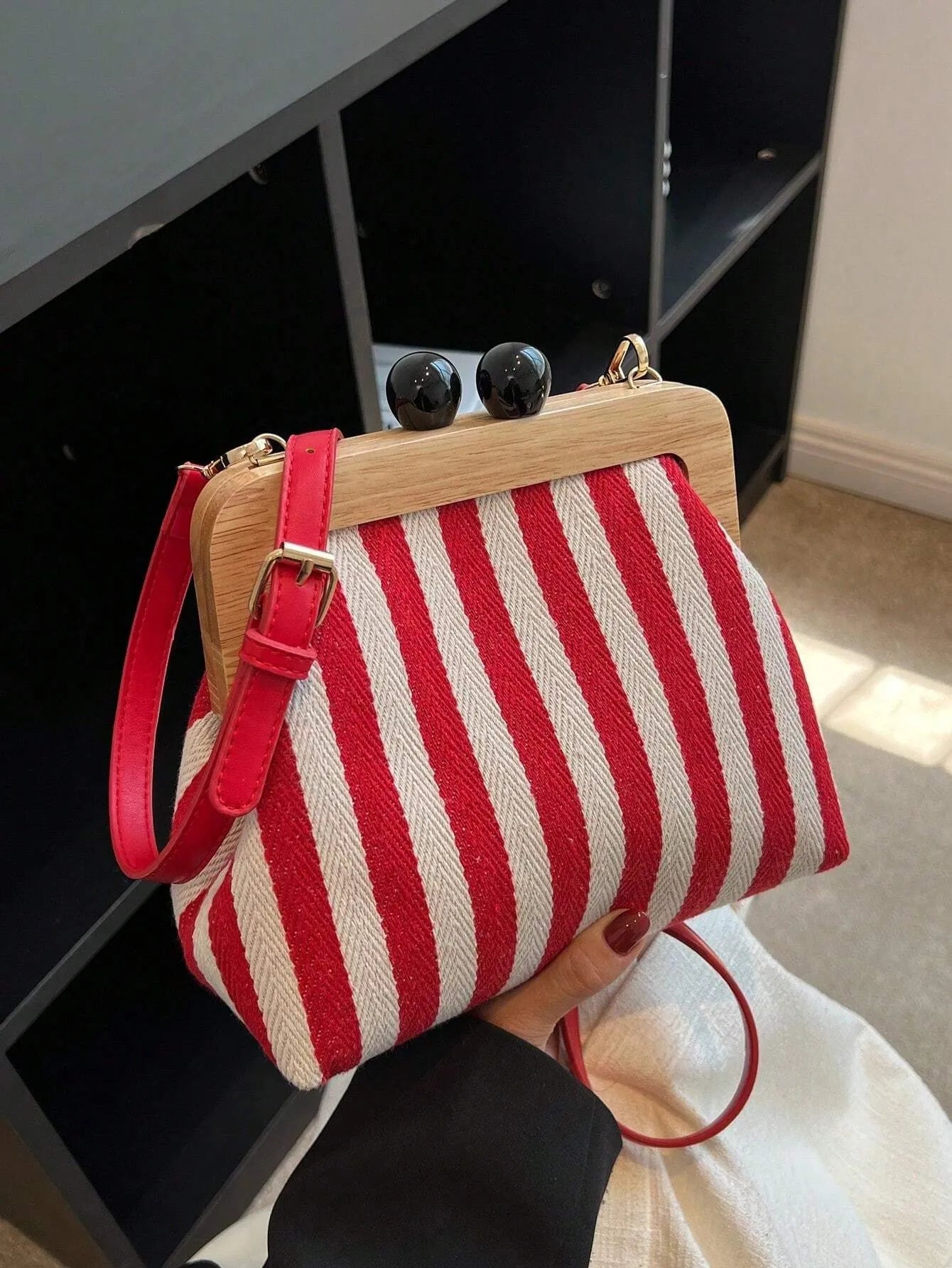 Strio ChicDome | Striped Canvas Crossbody Bag with Color Block Design