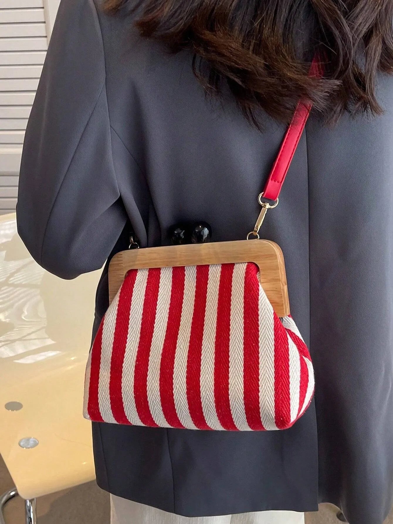 Strio ChicDome | Striped Canvas Crossbody Bag with Color Block Design