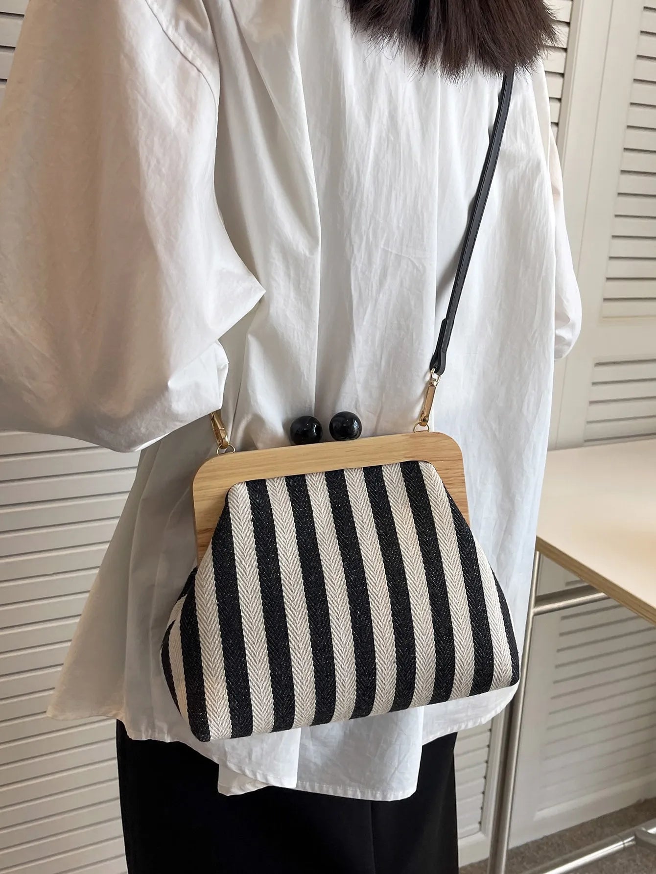 Strio ChicDome | Striped Canvas Crossbody Bag with Color Block Design
