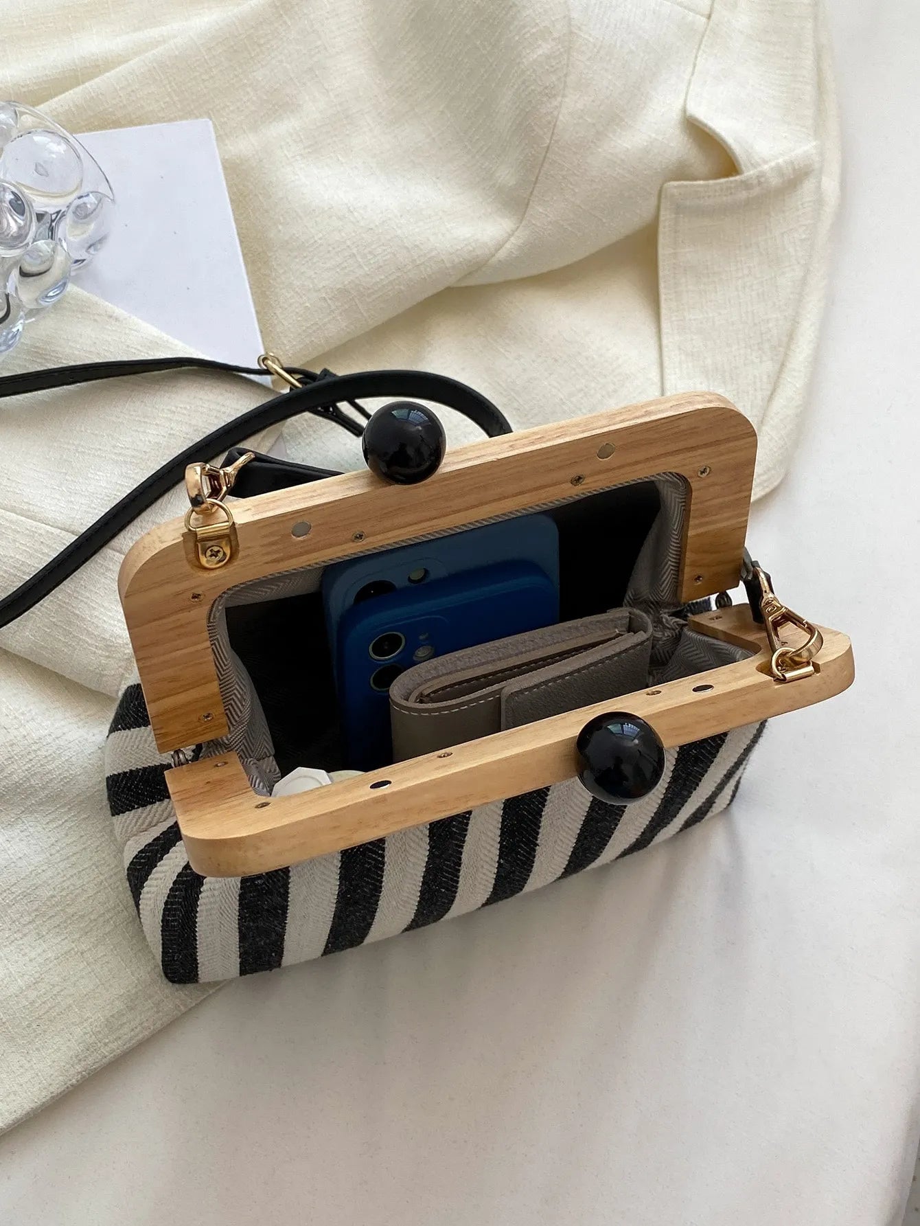 Strio ChicDome | Striped Canvas Crossbody Bag with Color Block Design
