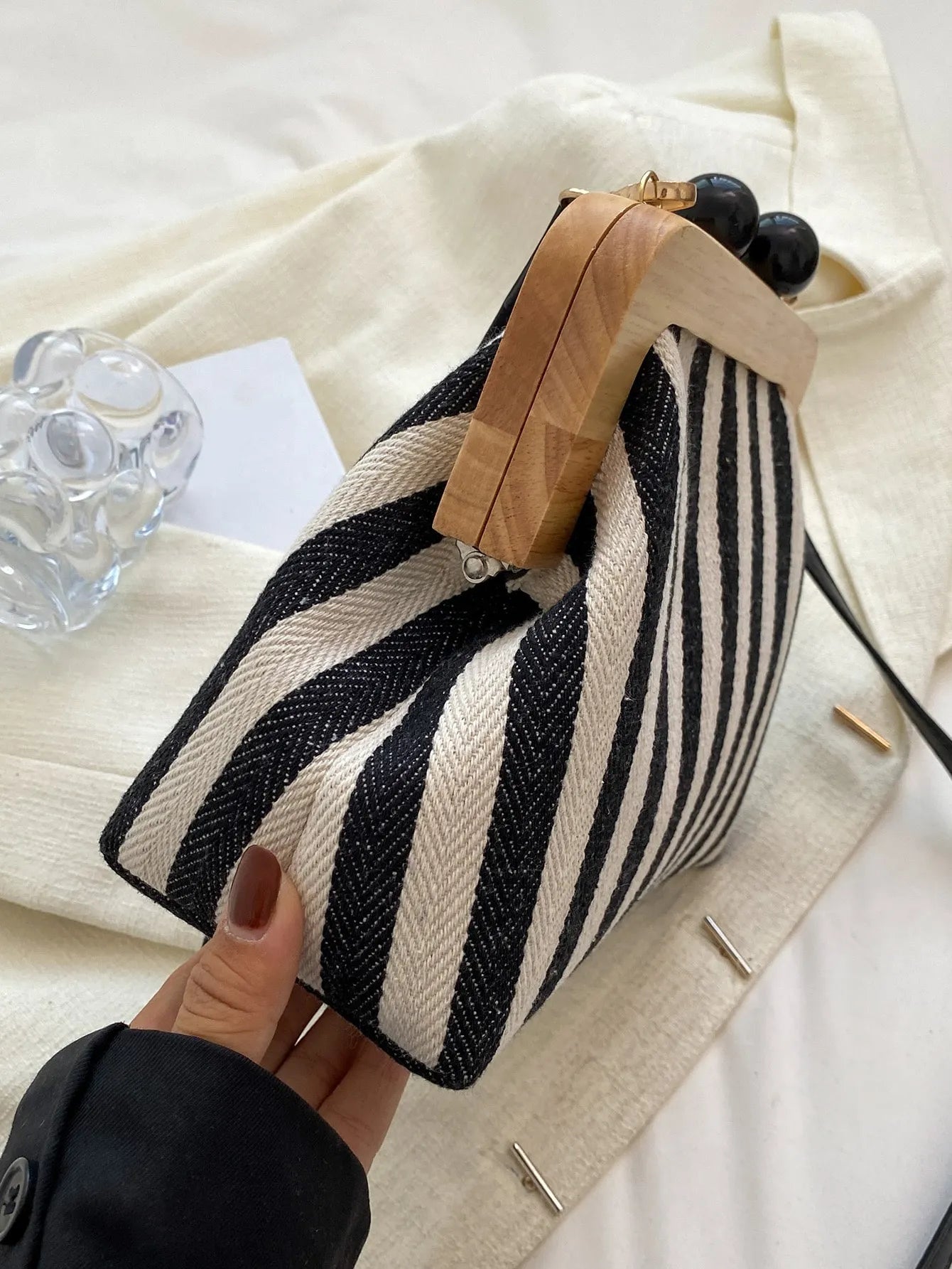Strio ChicDome | Striped Canvas Crossbody Bag with Color Block Design