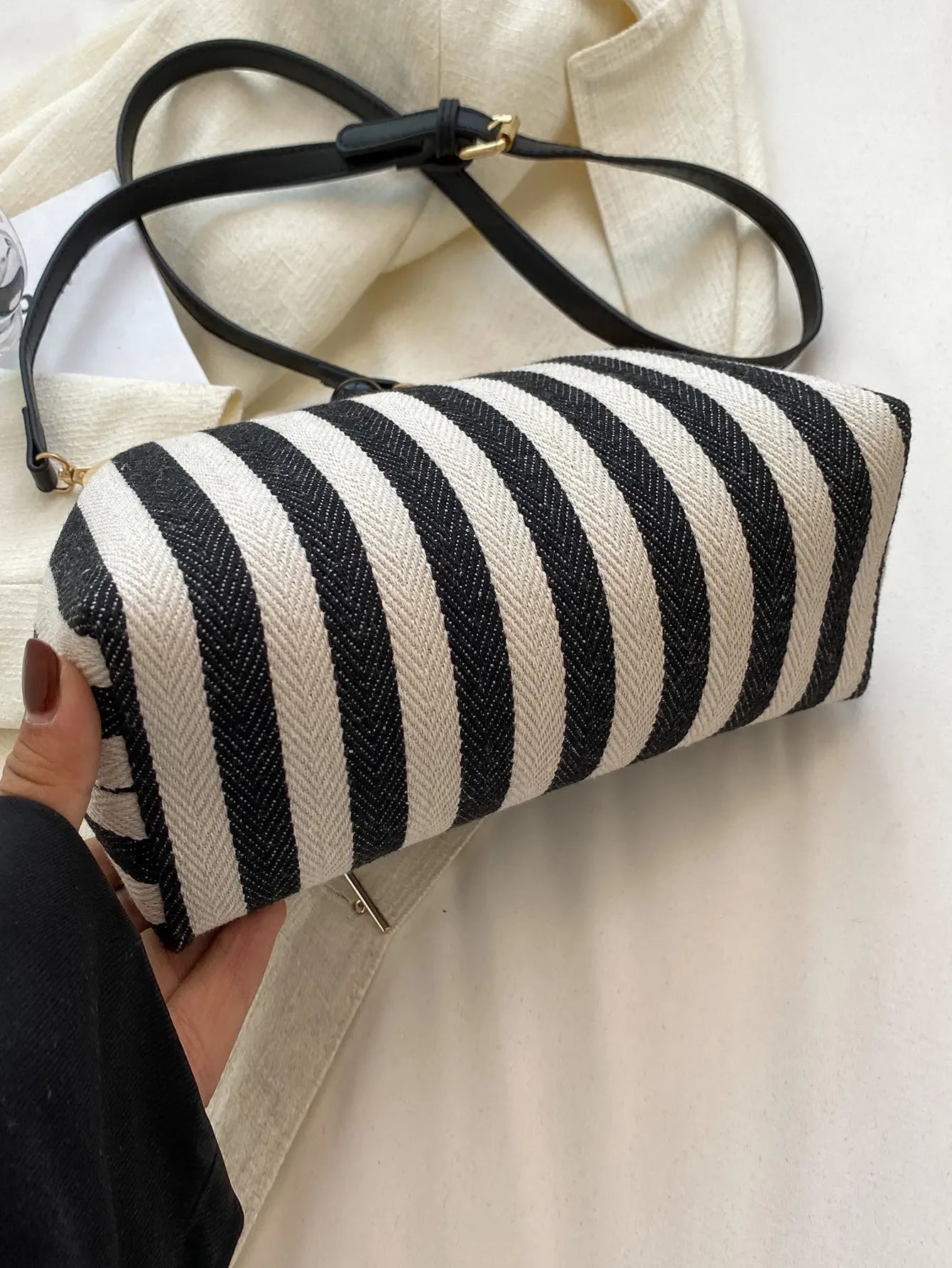 Strio ChicDome | Striped Canvas Crossbody Bag with Color Block Design