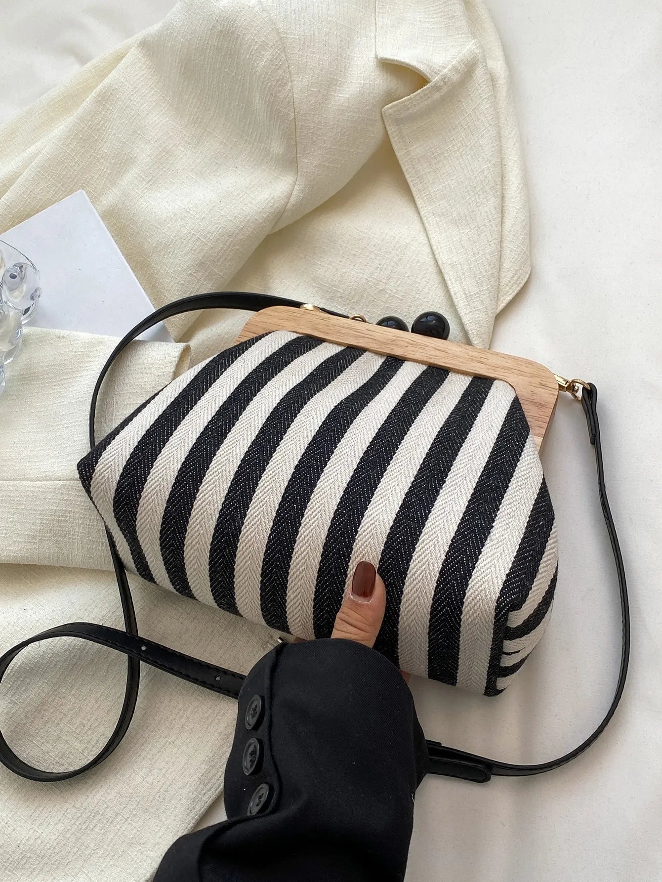 Strio ChicDome | Striped Canvas Crossbody Bag with Color Block Design