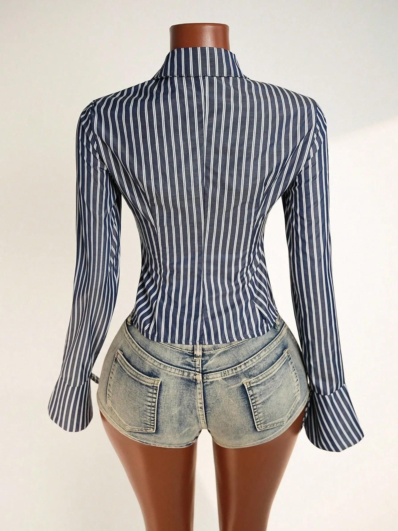 Elara | Striped Puff-Sleeve Crop Shirt