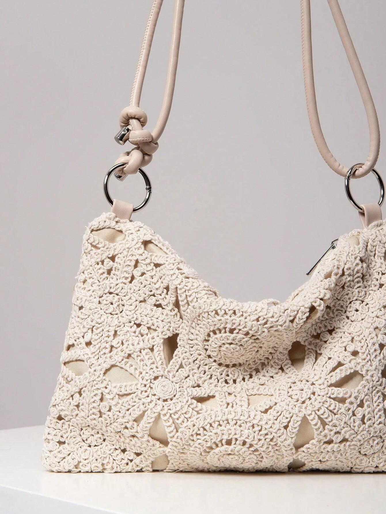 Solea Boho Bloom | Woven Straw Shoulder Bag with Floral Hollow Design