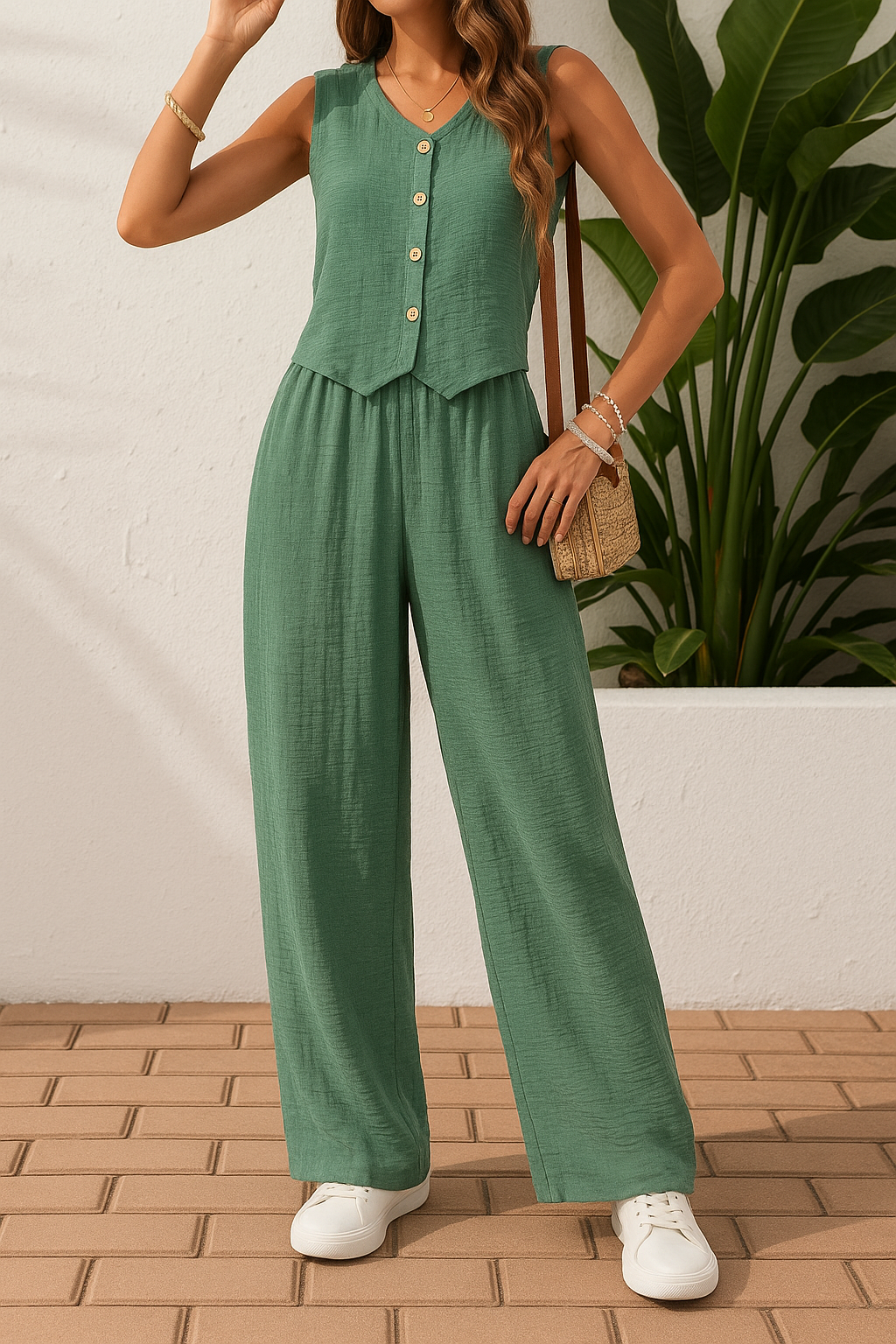 Vivienne | Sleeveless Blouse & Wide-Leg Pants Set