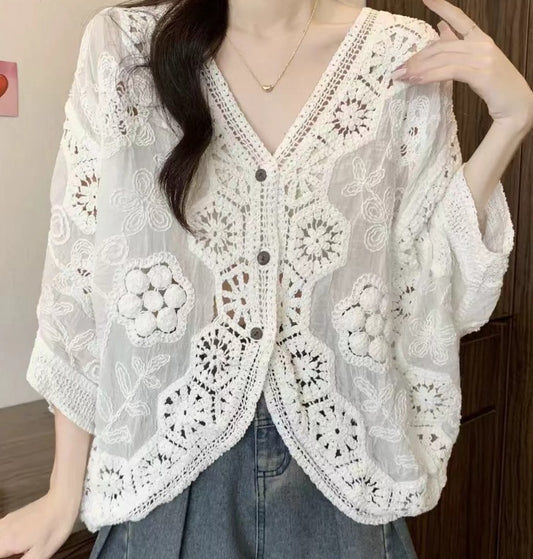 JIANU Boho Breeze | Petite Crochet Lace Cardigan