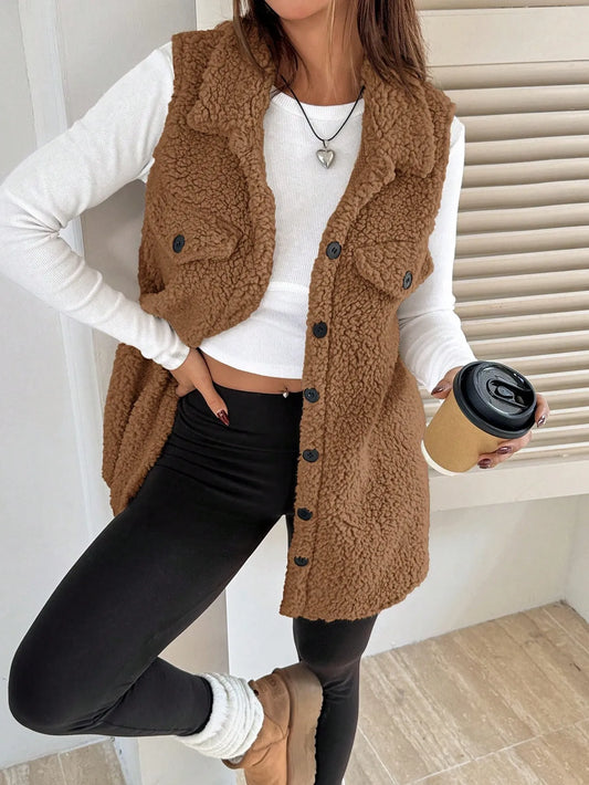 Solenne | Brown Flannel Teddy Coat