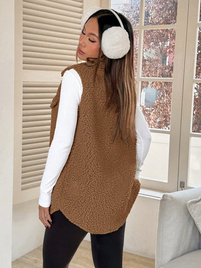 Solenne | Brown Flannel Teddy Coat