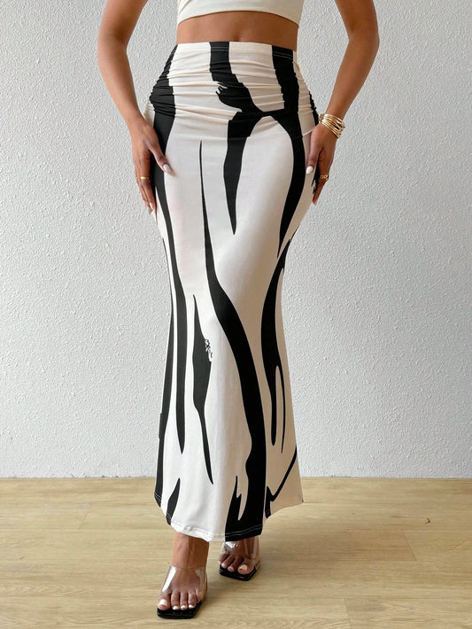 Serenya | Pleated Color-Block Maxi Skirt