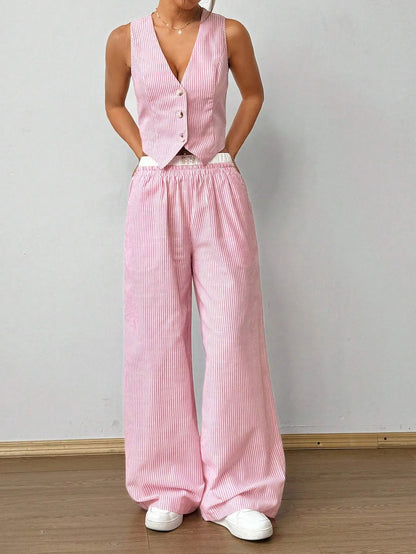 Flila | 2-Piece Striped V-Neck Top & Pants Set