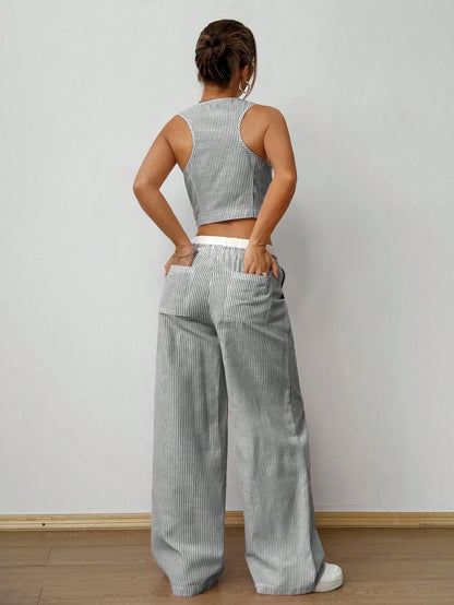 Flila | 2-Piece Striped V-Neck Top & Pants Set
