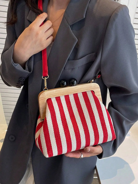 Strio ChicDome | Striped Canvas Crossbody Bag with Color Block Design