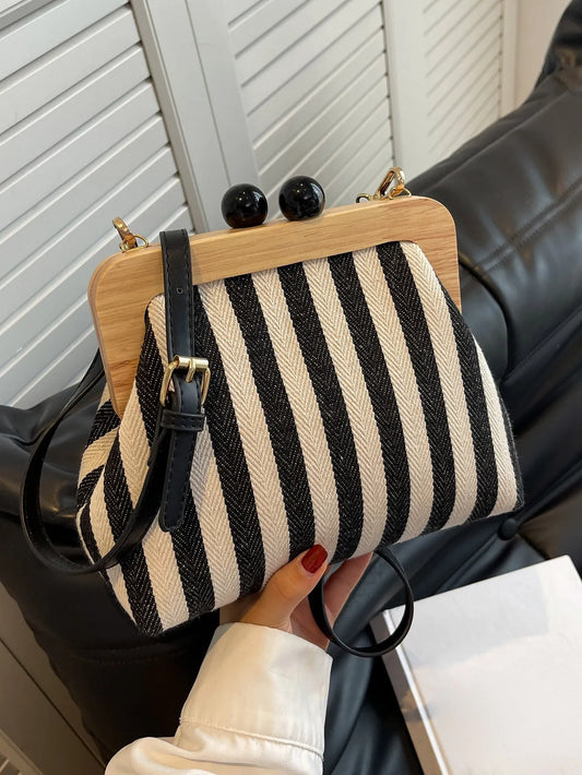 Strio ChicDome | Striped Canvas Crossbody Bag with Color Block Design